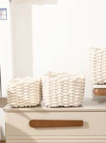 1 pezzo Cestino portaoggetti intrecciato quadrato, stile giapponese colore beige, per organizzare il disordine sulla scrivania, spuntino, giocattoli e chiavi