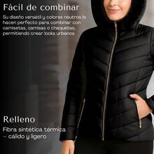 Chaqueta Acolchada Nataly Sport para Dama | Capucha Peluche, Estilo y Calidez - Negro - Ver 5