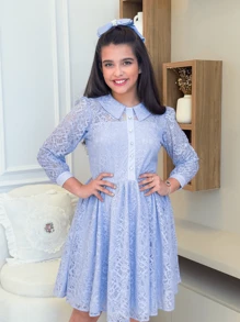 Vestido Midi Juvenil Adolescente para Festa de Renda Moda Evangélica Nacional
