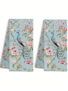 2 Pcs Blue And White Porcelain Chinoiserie Kitchen Towels, 16x24 Inch, Set Of 2, Hydrangea Floral Dish Towels Tea Towels For Kitchen, Chinoiserie Decor Hand Towels For Bathroom, Grand Millenial Decor - 藍白11 - 查看 1