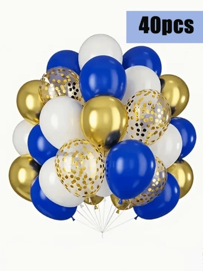 40 件优雅海军蓝、白色和金属色派对气球套装 - 铬金色，适用于婚礼、生日、周年纪念日和毕业典礼 - 多用途派对装饰，采用耐用乳胶气球制成，派对装饰 | 活动亮点 | 易于操作的气球
