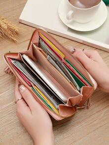 1pc Women's Fringe Cute Coin Zipper Credit Card Holder Fashionable And Simple Heart Embroidery Wallet Gift Gift Present Heart (Heart Pattern Random) For Women Wallet Purse Wallet Long Wallet Wristlet Wallet - Black - View 2