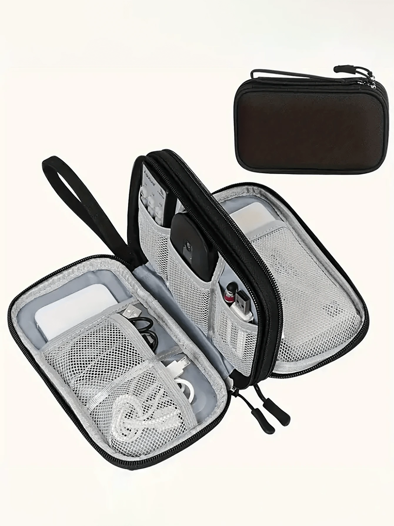 1pc Double-Layer Electronics Organizer Bag - Portable Charger, Cable & Accessory Storage Case, Polyester Travel Pouch For Chargers, Power Banks, USB Drives, Earphones & Hard Drives, Electronics Travel Case For Summer Holiday Travel, Outdoor Activities Cable Organizer Travel Essentials