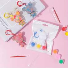 1 pieza Llavero de oso fluido Kit blanco para que los niños puedan pintar, juguete de manualidades creativas