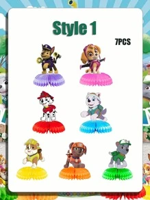 Paw Patrol 7pcs/9pcs Paw Patrol Honeycomb Party Decor Set - Birthday Table Centerpiece With Detachable Standees & Paper Base For Theme Celebration