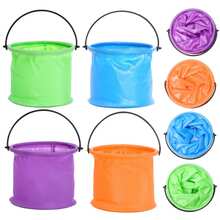 1/10PCS Mini Folding Beach Bucket Portable Multifunctional Plastic Bucket Fishing Bucket Water Bucket For Beach Trip Outdoor Garden Party Camping Picnic Fishing And Trekking - Multicolor - View 2