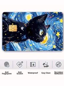 1 Stück Cartoon Sternenhimmel Katze Bankkarten Aufkleber, PVC kreative Chip Bankkarte, Debitkarte, Studentenausweis, Kreditkartenhülle, Kunstaufkleber, Kartenschutzhülle, Schulsaisonbedarf