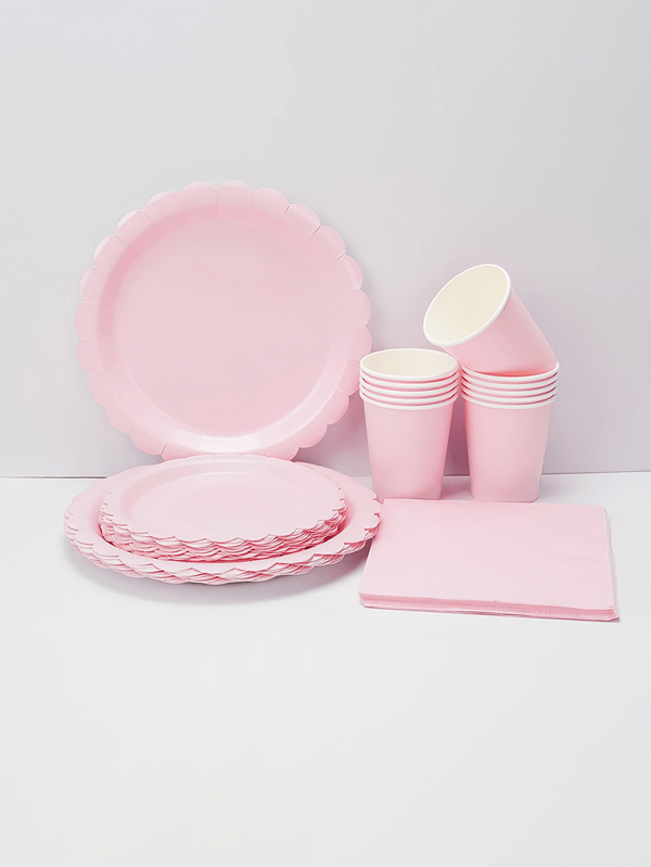 24pcs Pink Paper Plates & Napkins, Light Pink Party Supplies Set Including Ruffled Plates And Paper Napkins, Suitable For Birthdays, Weddings And Bridal Shower Parties.