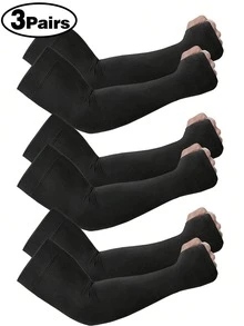 2 Pairs Women Lightweight UV Protection Anti-Mosquito Arm Sleeves, Casual For Party, Outdoor, Cycling - Black - View 2