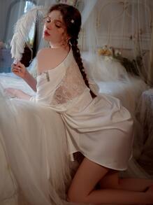 1pc Women's Sexy Silky Boyfriend Style Solid Color Loose Short Sleeve Thin Shirt, Suitable As Sleepwear Or Outerwear