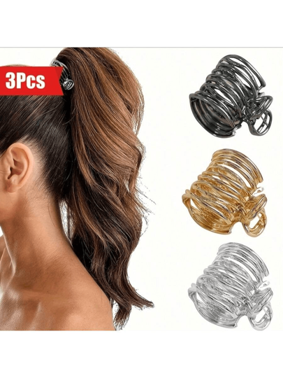 3 pièces/set Pinces à cheveux rondes dorées pour femmes, supports élastiques pour queue de cheval, antidérapants, convenant pour un usage quotidien, à la maison, en extérieur, pour les déplacements, en cadeau. Pinces, barrettes, épingles à cheveux.