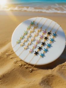 1 件夏季女士金链手链，配海洋海滩主题海星吊坠，ins 欧美风格优雅海滩风格，适合女性日常、海滩度假、通勤