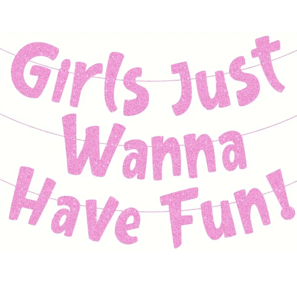 1Set "Girls Just Wanna Have Fun" Neon Pink Glitter Banner - Ideal For Bachelorette, Birthday, Slumber & Pajama Parties - No Power Needed, Paper Decorations & Supplies