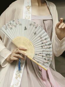 1pc 30pcs Personalized Traditional Chinese Folding Fan, Spring Flower Pattern With Tassel Hand Fan, Retro Summer Chinese Dress Dance Fan, Portable Wedding Party Decor, Customizable Name Date Logo, Perfect Gift For Wedding, Party, Store Decoration, Dance Troupe,School Supplies,Back To School,School Gift,For Office,For School,For Classroom,For Teacher Gifts,For University,For Colleague,For Dorm Rooms,For Teacher,For Boys And Girls,For Teenagers,Junior High School Students,Middle School Students,High School Senior High School Students,College Students,University Students,Freshman,Sophomore,Underclassmen,Durable,Colorful,Cute,Adorable,Funny,Kawaii,Y2K,Stylish,Unisex,Casual,Custom,Personalized,Unique,Customized,Ideal Gifts For Him,Ideal Gifts For Her,Her,Boyfriend,Girlfriend,Family,Friends - Multicolor - View 8