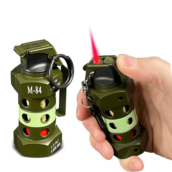 Cool Gifs Unique M-84 Model Collection Lighter Windproof Torch Lighters - Refillable, Adjustable Red Jet Flame Multi-Function Tactical Lighter For Outdoor BBQ, Kitchen, Camping EDC Tools (Butane Gas Not Included)