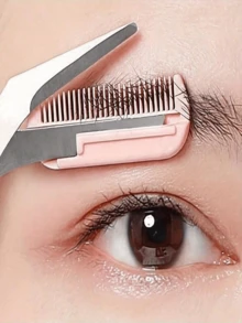 2pcs Eyebrow Trimmer Set, Stainless Steel Angled Eyebrow Razor With Comb, Suitable For Beginners, Any Skin Type, Unisex Hair Removal Tool - White - View 6