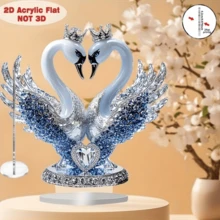 2D 浪漫心形皇冠天鹅装饰 - 亚克力艺术办公桌装饰，适合家庭和办公室，独特的礼物创意，生日、周年纪念、婚礼、节日和毕业礼物，多功能现代家居装饰，适合室内和室外使用，婚礼餐桌中心装饰 - 多色擺飾裝飾 - 查看 3