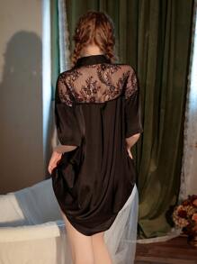 Shirt 1, Sexy Ice Silk Female Summer Boyfriend Wind Shirt Solid Color Comfortable Large Size Short Sleeve Thin Pajamas Can Be Worn Outside Sexy Lingerie Set