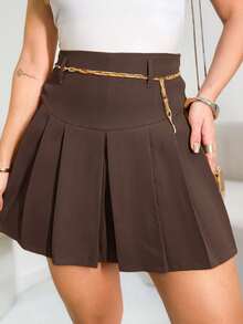 Women's Tailored Short Skirt Lia Pleated High Waist With Button With Lining - Cà phê nâu - Xem 3