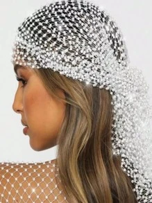 1 peça 45 cm Bandana para cabelo feminino, lenços de com strass para chapéus, lenço de rede de pesca