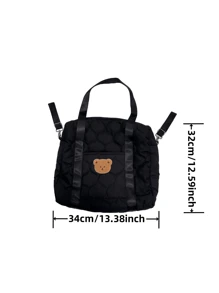 حقيبة الأم ذات المشبكين، ممكن تعليقها على عربة الأطفال، بجيوب، حقيبة كتف مع دب، منظم حفاضات وقناني الحليب، مناسبة للخروجات اليومية طوال العام
