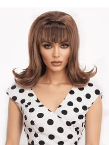 Retro 14-Inch Women's Wig With Flat Bangs - Short Straight Hairstyle, Heat-Resistant Synthetic Hair, Perfect For Role-Playing, Daily Holidays, Christmas, Valentine's Day And Music Festivals, Retro Style, Daily Parties, Synthetic Hair, And Party Daily Wigs