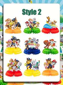 Paw Patrol 7pcs/9pcs Paw Patrol Honeycomb Party Decor Set - Birthday Table Centerpiece With Detachable Standees & Paper Base For Theme Celebration