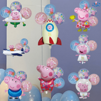  4pcs Cartoon Peppa Pig Foil Balloons, Suitable For Birthday Party Theme Decoration