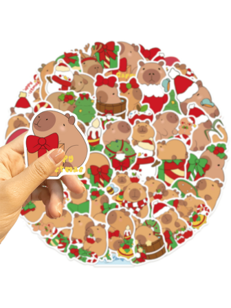 48 قطعة ملصقات كابيبارا الكرتونية الجذابة بنقوش غرافيتي للعيد المجيد، ملصقات PVC لاصقة ذاتيًا، مناسبة لتزيين الحقائب والأجهزة الكمبيوتر، أغطية الهواتف، زجاجات المياه، لوازم البوم الفوتوغرافي الشخصي