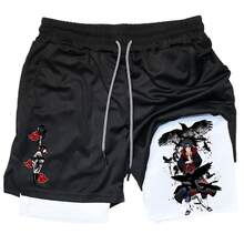 Anime Print 3 In 1 Loose Casual Pocket Track Shorts For Summer,Fashion Men's Bottoms For Daily Wear,Men Stylish Pockets Drawstring Sports Skinny Pants,Quick Dry Running Fitness Basketball Shorts,Shorts For Men - 白色 - 查看 2