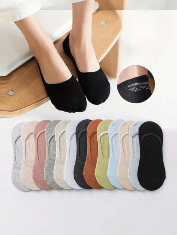 5/10/20 paires de chaussettes bateau pour femmes, de couleurs aléatoires, peu profondes avec un revêtement de silicone antidérapant, chaussettes invisibles pour le printemps/l'été