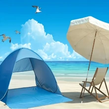 1 Piece Instant Pop Up Beach Camping Tent - Spacious Outdoor Shade Tent With Carrying Bag, Suitable For Family And Friends, Blue, Triangle Design, Polyester Fiber Fabric, Great For Beach, Camping, Hiking, Camping Essentials - 彩色 - 查看 5