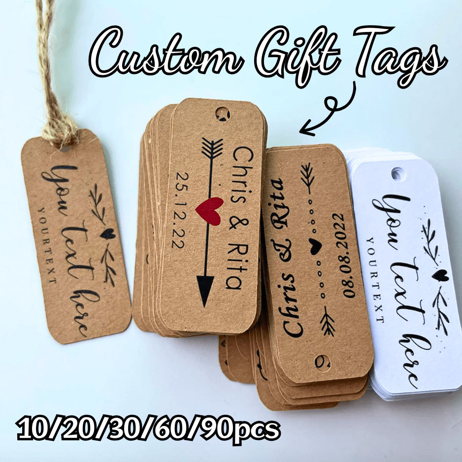10 Stücke/20 Stücke/30 Stücke/60 Stücke/90 Stücke personalisierte Geschenkanhänger mit Seil - weiße & Kraftpapier Anhänger mit individuellem Namenstext, ideal für Backen, Hochzeit, Geburtstagsgeschenke, Geschenke zum Schulanfang & Lehrertag