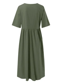 FLADINA Women's Casual Ruffle Loose Fit Pocket Half Sleeve Dress Round Neck Pullover Dresses