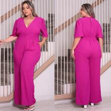 Elegant Plus Size Bridesmaid Jumpsuit With Elastex Back For A Perfect Fit - Màu Hoa hồng đỏ - Xem 4
