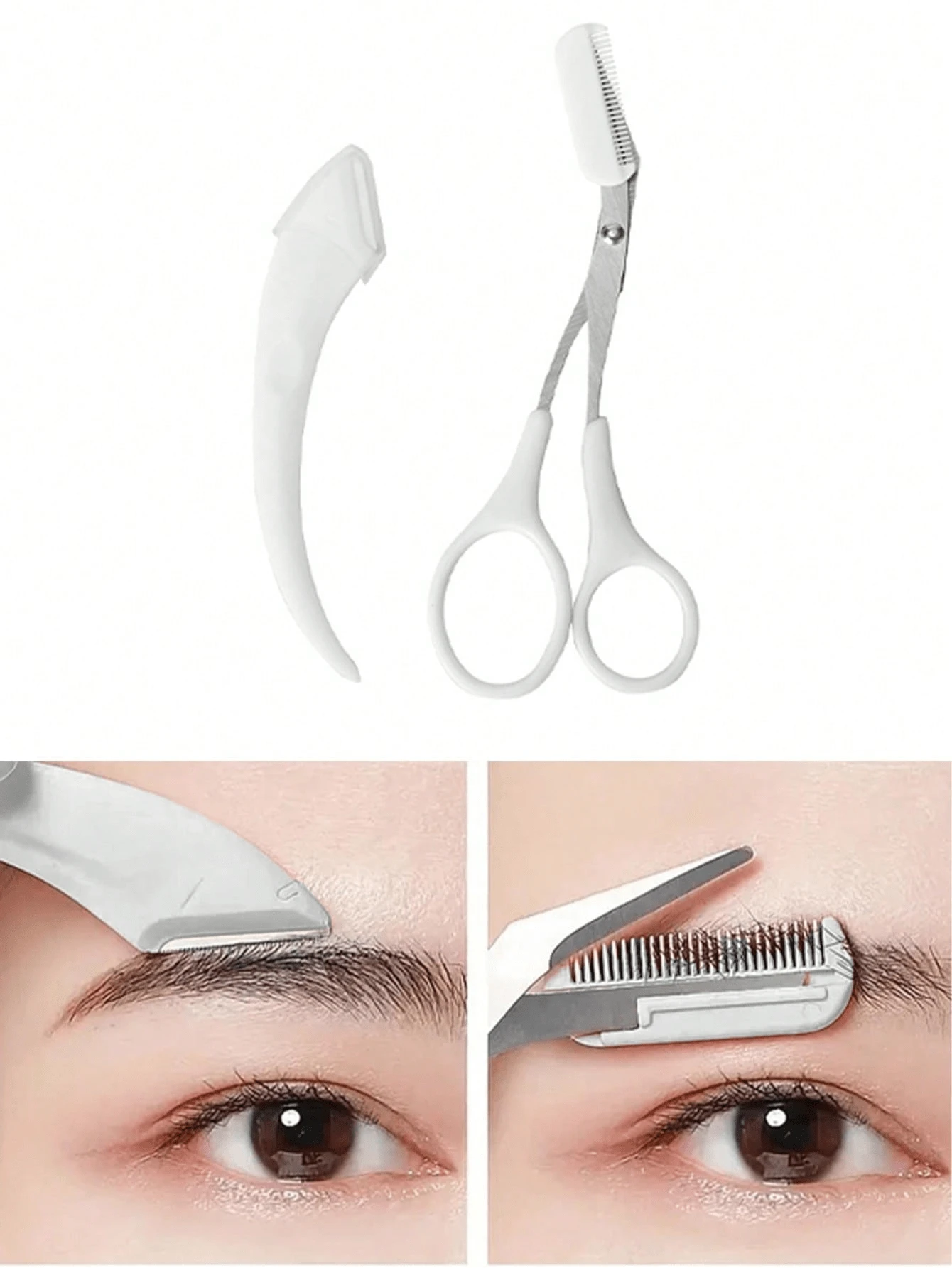 2pcs Eyebrow Trimmer Set, Stainless Steel Angled Eyebrow Razor With Comb, Suitable For Beginners, Any Skin Type, Unisex Hair Removal Tool
