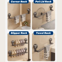 Suction Cup Towel Bar, Retractable Suction Cup Towel Bar,Rotating Corner Towel Rack Shoe Rack Hole-Freebathroom Storage Rack Luxury,Suitable For Bathroom And Kitchen - 黑色 - 查看 6