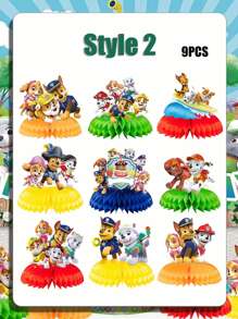 Paw Patrol 7pcs/9pcs Paw Patrol Honeycomb Party Decor Set - Birthday Table Centerpiece With Detachable Standees & Paper Base For Theme Celebration