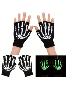 1 par de guantes negros con dedos medios que brillan en la oscuridad, guantes de fiesta con diseño de garra de fantasma tejidos, guantes con luminiscencia de moda para ocasiones generales - Multicolor - Ver 5