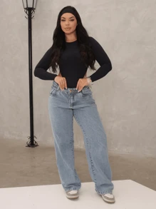 Women's Wide Leg Jeans Premium Marbled High Waist Shaping Butt Lifting
