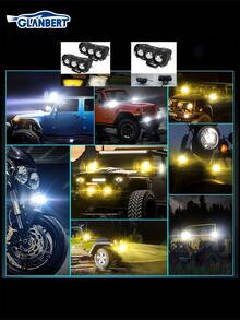 GLANBERT 2 piezas Foco LED de motocicleta modificado Faro bicolor de haz alto/bajo Luz de trabajo para automóviles de tres lentes Foco LED de luz amarilla y blanca