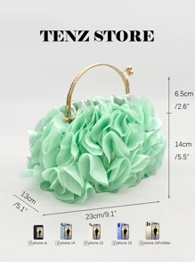 Women Elegant Light Green Floral Pleated Satin Evening Clutch Party Bag Purse Handbag– Chic Chiffon Petal Handbag With Chain Strap, Fits ProMax Size Phone & Essentials, Perfect For Bride, Weddings, Dates, Proms, Holidays, Sorority Formals, Graduation Parties, Spring Galas, Cocktail Events, And Special Occasions