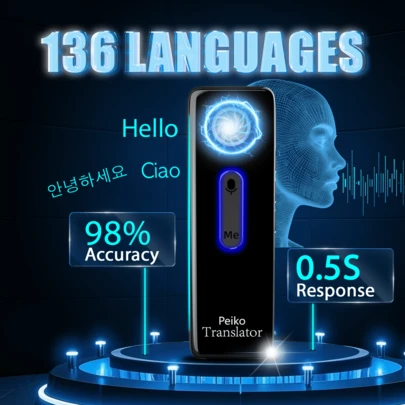 PEIKO Dispositivo portátil de traducción de idiomas: Traducción de voz instantánea bidireccional, compatible con 136 idiomas, alta precisión, traductor en línea a través de aplicación para viajes, negocios y aprendizaje, útiles escolares, regreso a clases