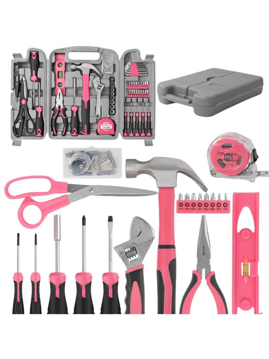 24/54/67 Stücke Haushalts-Werkzeugsatz, DIY-Werkzeugsatz mit Hammer, Schere, Schraubenschlüssel, Haushalts-Werkzeugsatz für Mädchen, bruchfestes, verschleißfestes Chrom-Vanadium-Stahl, geeignet für Frauen und Kinder
