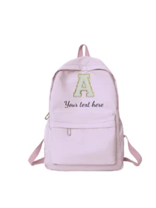 Mochila personalizada con nombre personalizado o saludos festivos. Crea tu propia mochila exclusiva. Esta nueva mochila de vuelta al colegio presenta un diseño con cremallera de nailon, unicolor casual, estilo minimalista, adecuada para jóvenes. - Letras blancas de 8 cm - Ver 13