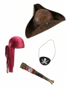 Bộ mũ cướp biển, trang phục nhập vai, mũ cướp biển cổ điển, trang phục cosplay, mũ cướp biển, khăn trùm đầu, kính viễn vọng, bộ miếng che mắt - Cà phê nâu - Xem 9