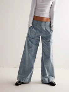 Women's Baggy, Loose-Fitting Denim Pants With  And Relaxed Style – Casual Solid Cargo Trousers - Màu xanh nhạt - Xem 2