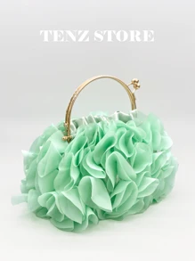 Women Elegant Light Green Floral Pleated Satin Evening Clutch Party Bag Purse Handbag– Chic Chiffon Petal Handbag With Chain Strap, Fits ProMax Size Phone & Essentials, Perfect For Bride, Weddings, Dates, Proms, Holidays, Sorority Formals, Graduation Parties, Spring Galas, Cocktail Events, And Special Occasions