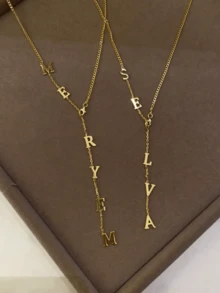 1pc 18K Gold Plated Stainless Steel Necklace, Lariat Necklace, Delicate Water Drop Nameplate Necklace, Long Y-Shaped Necklace, Initial Necklace, Customized Letter Necklace, Comes With Elegant Gift Box, Suitable For Daily Wear, Valentine's Day Gift, Gift For Family And Friends. Silver Fashionable Minimalist Casual, Ideal Gift For Him Or Her, Suitable For Anniversary, Birthday, Daily Wear, Graduation, Wedding, And Party Occasions. - Multicolor - View 5