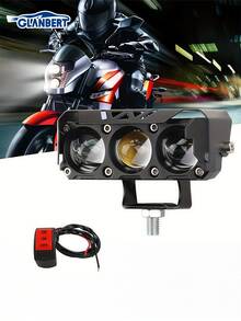 GLANBERT 2 piezas Foco LED de motocicleta modificado Faro bicolor de haz alto/bajo Luz de trabajo para automóviles de tres lentes Foco LED de luz amarilla y blanca